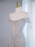 Sexy Mermaid Off The Shoulder Sequin Evening Dress Long Prom Dresses Party Dress With Beads HZ1024