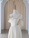 Chic Sheath Strapless Sleeveless Ivory Satin Wedding Dresses With Ruffles HZ1024
