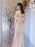 Elegant Mermaid Off The Shoulder Pink Sequin Long Prom Dress Evening Dresses HZ1024