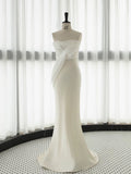 Chic Mermaid Strapless Sleeveless White Satin Wedding Dresses With Ruffles HZ1024