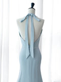 Elegant Mermaid V Neckline Blue Backless Pearls Long Prom Dress Evening Dresses HZ1024