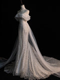 Elegant Mermaid Off The Shoulder Sequin Long Wedding Dresses HZ1024