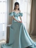 Pretty A Line Spaghetti Straps Light Sky Blue Satin Long Prom Dress Evening Dresses HZ1024