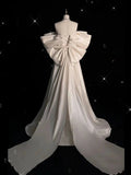 Chic A line Off The Shoulder Half Sleeves Satin Wedding Dresses With Ruffles HZ1024