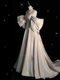 Chic A line Off The Shoulder Half Sleeves Satin Wedding Dresses With Ruffles HZ1024