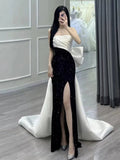 Elegant Mermaid Strapless Black Sequin Long Prom Dress Evening Dresses HZ1024