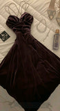 Classy A Line Spaghetti Straps Brown Long Pleated Party Dress Prom Dresses Evening Dress HZ1024