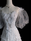 Elegant A Line Straps Tulle Sequin Long Wedding Dresses HZ1024