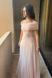 Classy A Line Off The Shoulder Chiffon Pink Long Party Dress Prom Dresses Evening Dress HZ1024