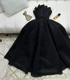 Sexy A line Strapless Black Chiffon Evening Dress Long Prom Dresses Party Dress With Ruffles HZ1024