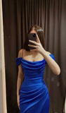 Elegant Sheath Spaghetti Straps Royal Blue Long Prom Dress Evening Dresses HZ1024