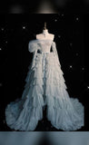 Pretty Ball Gown Off The Shoulder Tulle Long Ruffles Layers Evening Dress Prom Dresses HZ1024