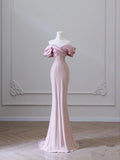 Pretty Sheath Off The Shoulder Pink Long Evening Dress Prom Dresses With Pleated HZ1024