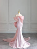 Pretty Mermaid Strapless Pink Sequin Long Evening Dress Prom Dresses With Bow HZ1024