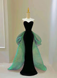 Vintage Mermaid Sweetheart Black Velvet Long Evening Dress Prom Dresses With Bow HZ1024