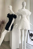 Off-Shoulder Strapless Ruffles Tulle Satin A-Line Mini Homecoming Dress HZ1024