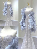 Elegant Mermaid Sweetheart Neckline Silver Sequin Evening Dress Long Prom Dresses HZ1024