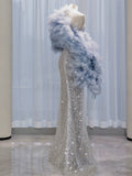 Elegant Mermaid Sweetheart Neckline Silver Sequin Evening Dress Long Prom Dresses HZ1024