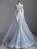 Elegant Mermaid Strapless Sequin Sky Blue Evening Dress Long Prom Dresses HZ1024