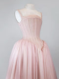 Vintage Ball Gown Straps Pink Tulle Long Length Prom Dresses Birthday Outfits HZ1024