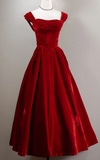 Vintage Ball Gown Sweetheart Red Velvet Prom Dresses Birthday Outfits HZ1024