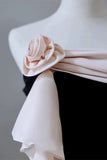 Elegant Mermaid Strapless Black Velvet Flowers Ruffles Prom Dresses Party Dresses HZ1024