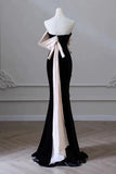 Elegant Mermaid Strapless Black Velvet Flowers Ruffles Prom Dresses Party Dresses HZ1024