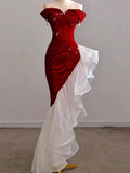Gorgeous Sheath Off The Shoulder Sequin Red Evening Dress Prom Dresses Birthday Outfits HZ1024