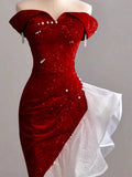 Gorgeous Sheath Off The Shoulder Sequin Red Evening Dress Prom Dresses Birthday Outfits HZ1024