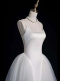 Chic Sheath Spaghetti Straps Sleeveless White Satin Wedding Dresses With Ruffles HZ1024