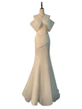 Chic Mermaid Off The Shoulder Short Sleeves Ivory Chiffon Wedding Dresses With Ruffles HZ1024