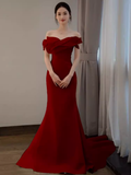 Sexy Mermaid Strapless Satin Long Burgundy Prom Dresses HZ1024