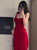 Gorgeous Sheath Spaghetti Straps Red Long Evening Dress Prom Dresses Birthday Outfits HZ1024