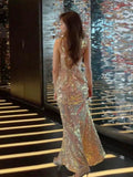 Vintage Mermaid Straps Sequin Backless Long Birthday Dress Prom Dresses HZ1024