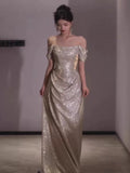 Sexy Sheath Off The Shoulder Sequin Long Evening Dress Prom Dresses Birthday Outfits HZ1024