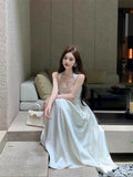 Vintage A Line Square Neckline White Satin Evening Dress Prom Dresses HZ1024