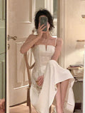 Simple A line Spaghetti Straps White Sleeveless Chiffon Prom Dresses Birthday Party Dress HZ1024