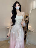 Vintage A Line Spaghetti Straps Ombre Pink Long Evening Dress Prom Dresses HZ1024