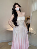 Vintage A Line Spaghetti Straps Ombre Pink Long Evening Dress Prom Dresses HZ1024
