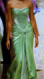 Pretty Mermaid Strapless Green Satin Long Prom Dress Evening Dresses HZ1024