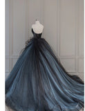 Vintage Ball Gown Strapless Blue Long Prom Dresses 1950s Retro Evening Dress HZ1024