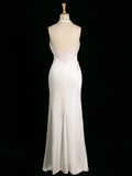 Chic Sheath Halter Sleeveless White Satin Wedding Dresses With Ruffles HZ1024