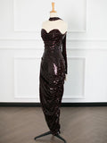 Sexy Sheath Strapless Sequin Prom Dresses Party Evening Dress With Ruffles HZ1024