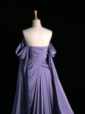 Pretty A Line Off The Shoulder Grape Satin Long Prom Dresses Party Evening Dress HZ1024