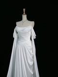 Pretty A Line Off The Shoulder White Satin Long Prom Dresses Party Evening Dress HZ1024