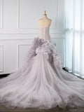 Pretty Mermaid Strapless Lilac Tulle Long Prom Dresses Party Gown Evening Dress HZ1024