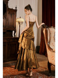 Pretty Mermaid Spaghetti Straps Brown Long Prom Dresses Party Evening Dress HZ1024