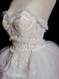 Princess Ball Gown Strapless Tulle Lace Tiered Long Wedding Dresses HZ1024