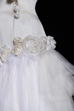 Unique Mermaid Halter Satin Tulle Flower Applique Long Wedding Dresses HZ1024