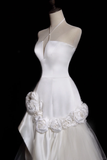 Unique Mermaid Halter Satin Tulle Flower Applique Long Wedding Dresses HZ1024